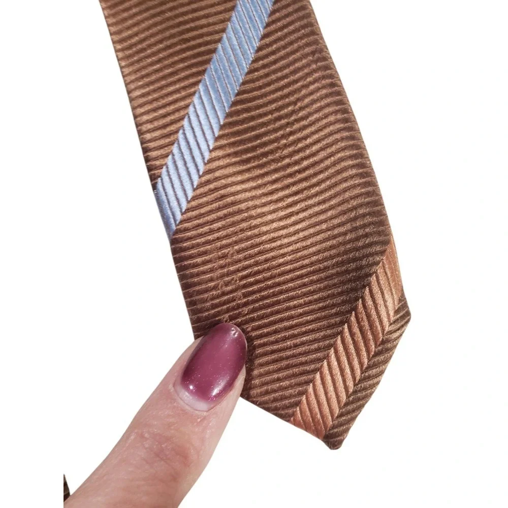 Henry Jacobson REPP Mens Tie Necktie‎ Designer Luxury Handmade Brown Stripes